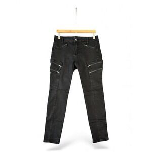DENIM BLVD Womens Black Zip Pocket Skinny Cargo Pants Jeans Size 13